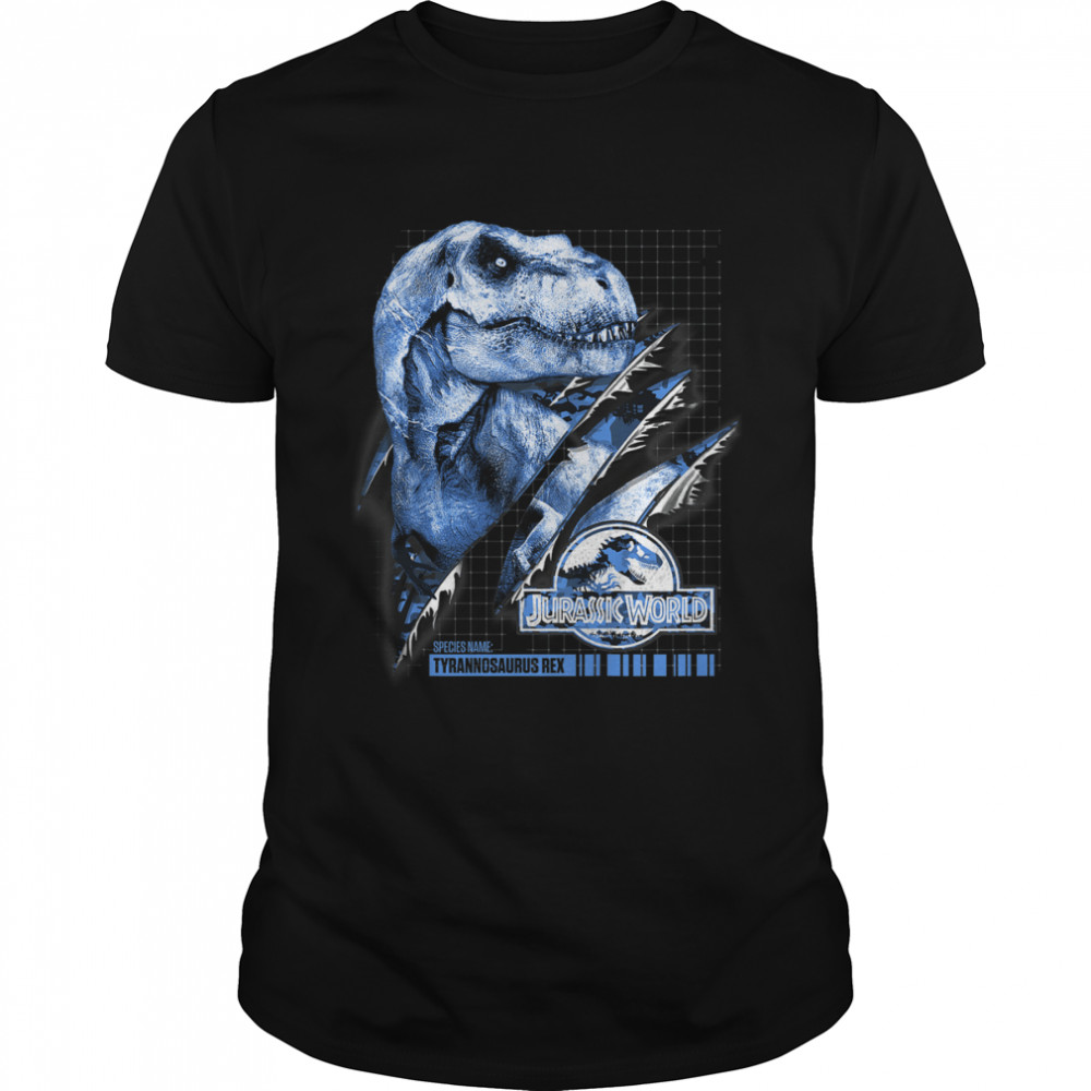 Kids Jurassic World Slashing Blue T-Rex Camo Grid Graphic T-Shirts