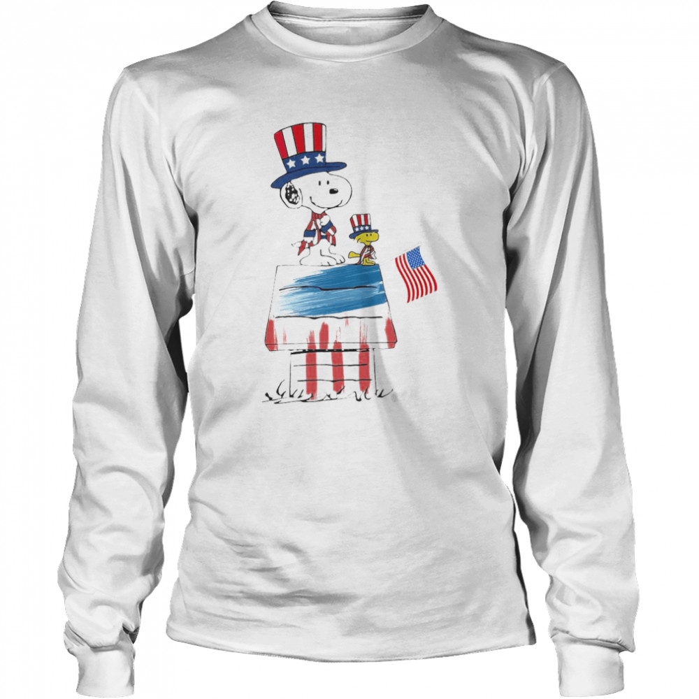 Snoopy and Woodstock American flag 4th of July Long Sleeved T-shirt