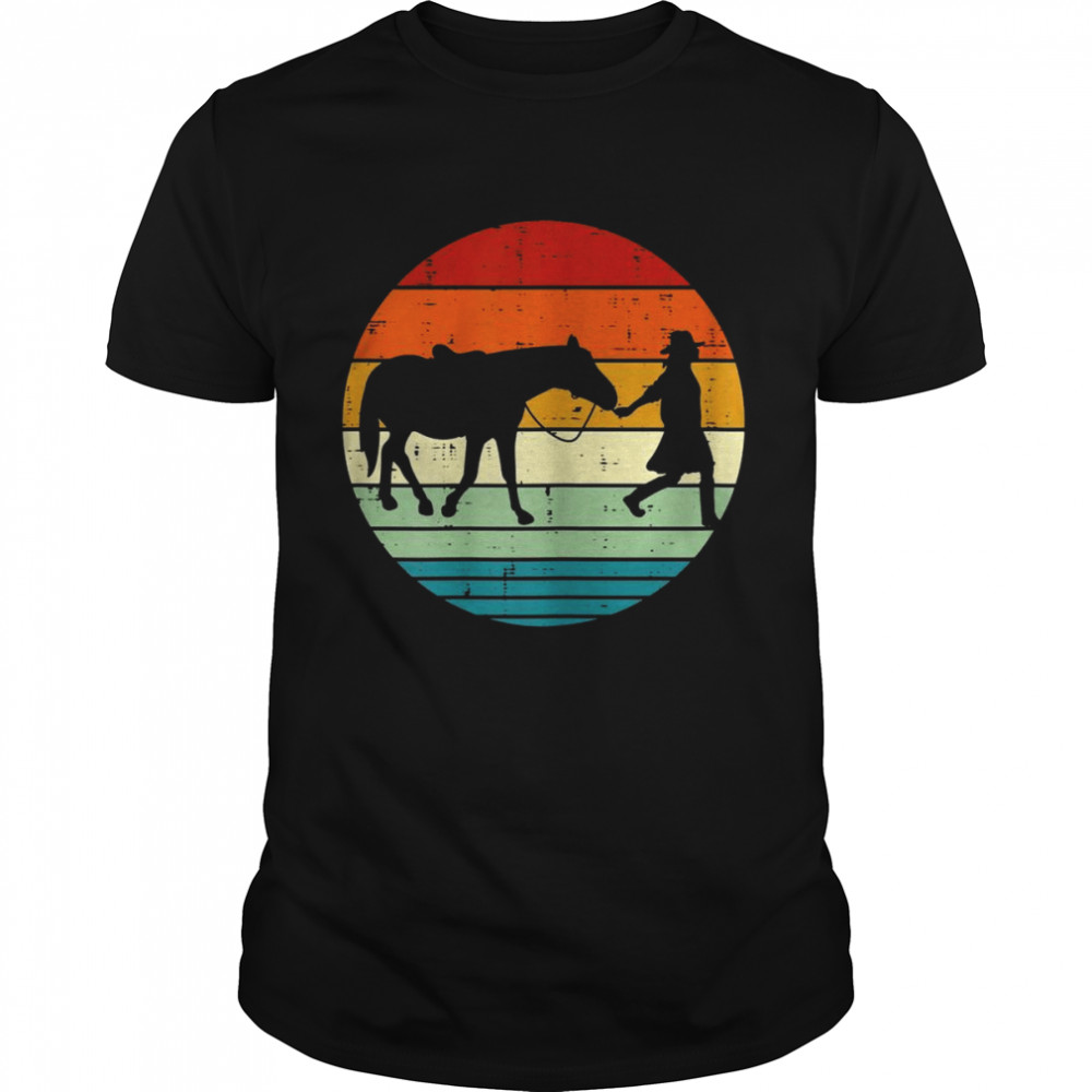 Horse And Girl Silhouette Sunset Retro Cowgirl Equestrian Shirts