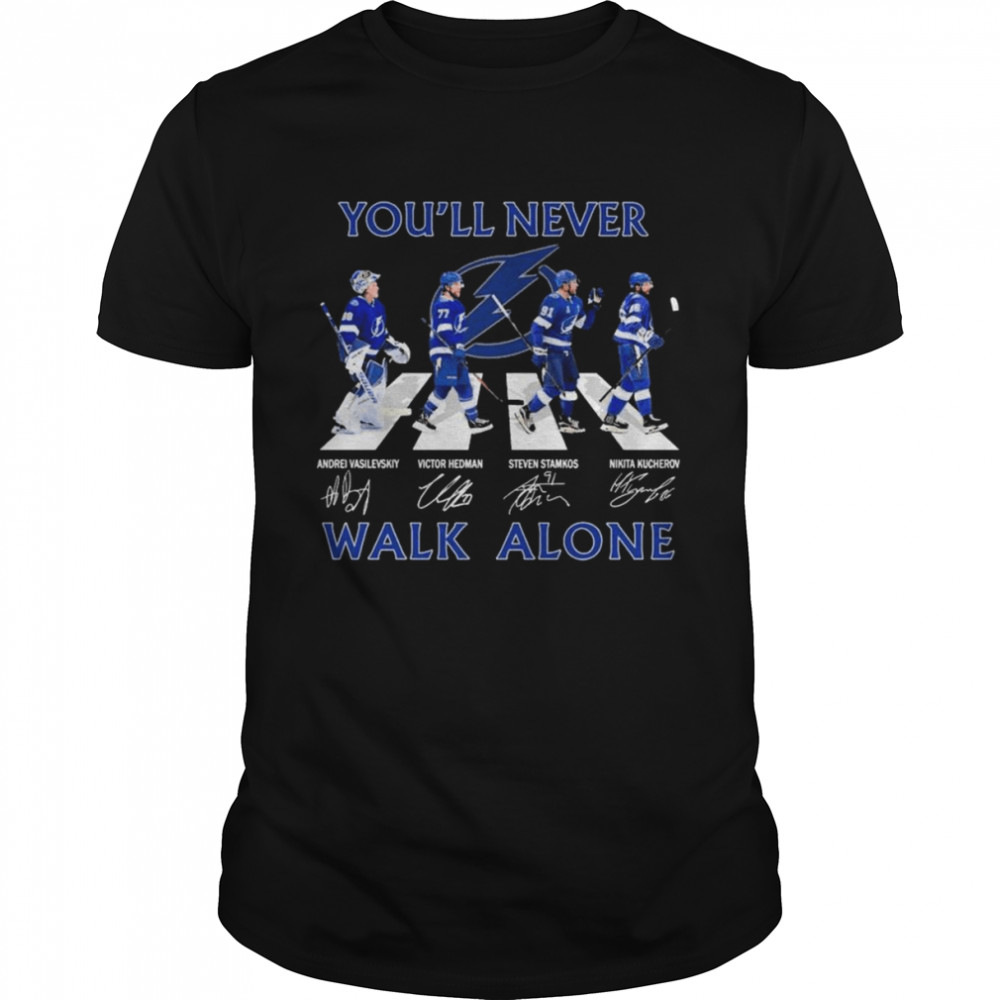 Tampa Bay Lightning Vasilevskiy Hedman Stamkos Kucherov abbey road yous’ll never walk alone signatures shirts