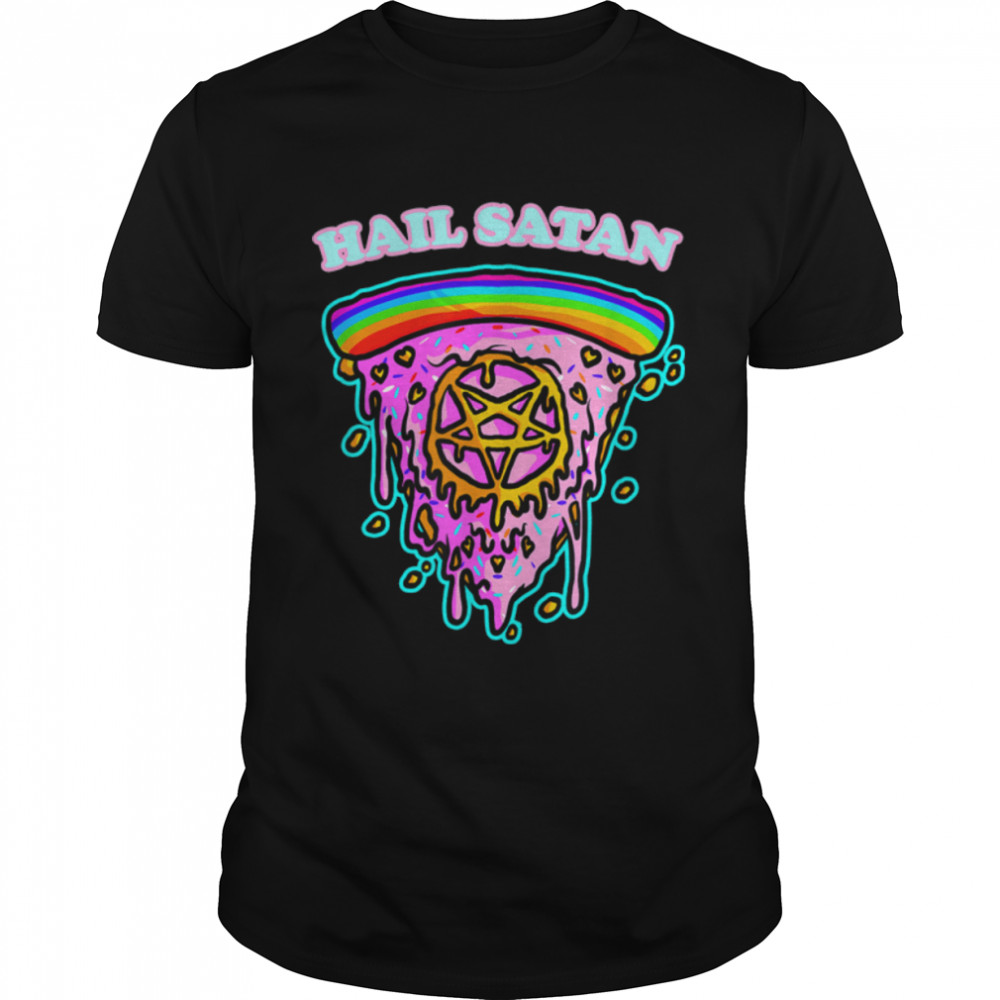Hail Satan Pizza Slice Pentagram Satanic Symbol Pizza Lover T- B0B2D4DS47 Classic Men's T-shirt