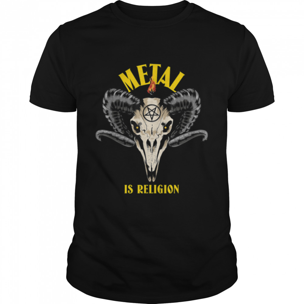 Metal Is Religion Satanism Baphomet Skull Pentagram T-Shirt B09L3CPSD1s