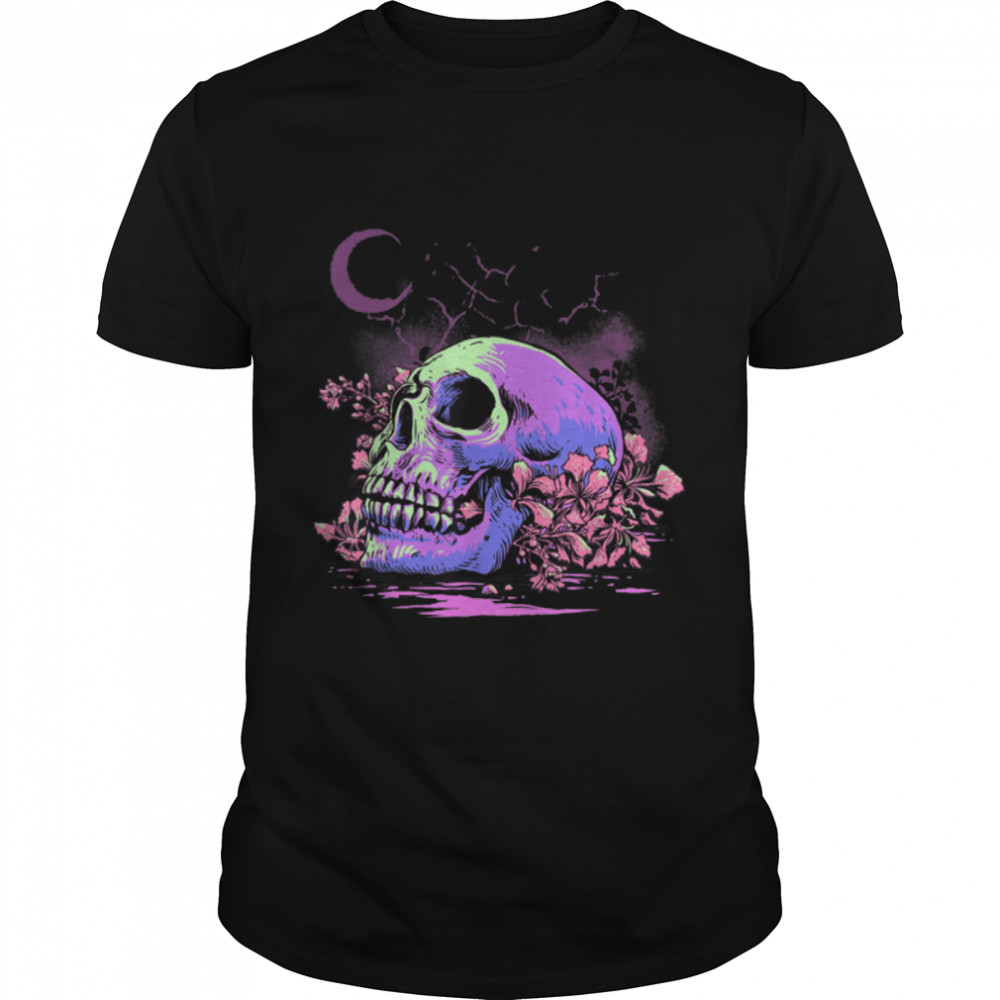 Pastel Goth Floral Human Skull Death Head Emo Punk Gothic T-Shirt B0B4K5LFBQs