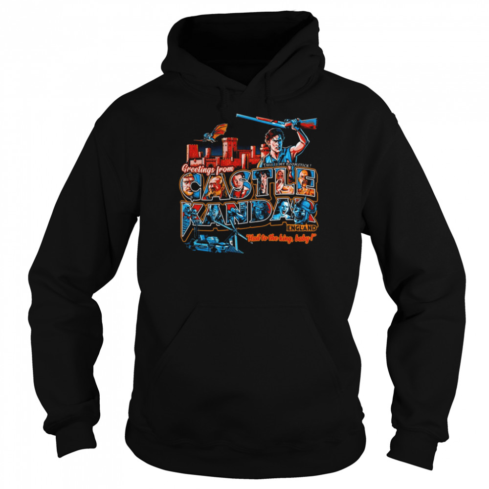 This is my boomstick Greeting from Castle Kandar England hail to the king baby shirt Unisex Hoodie
