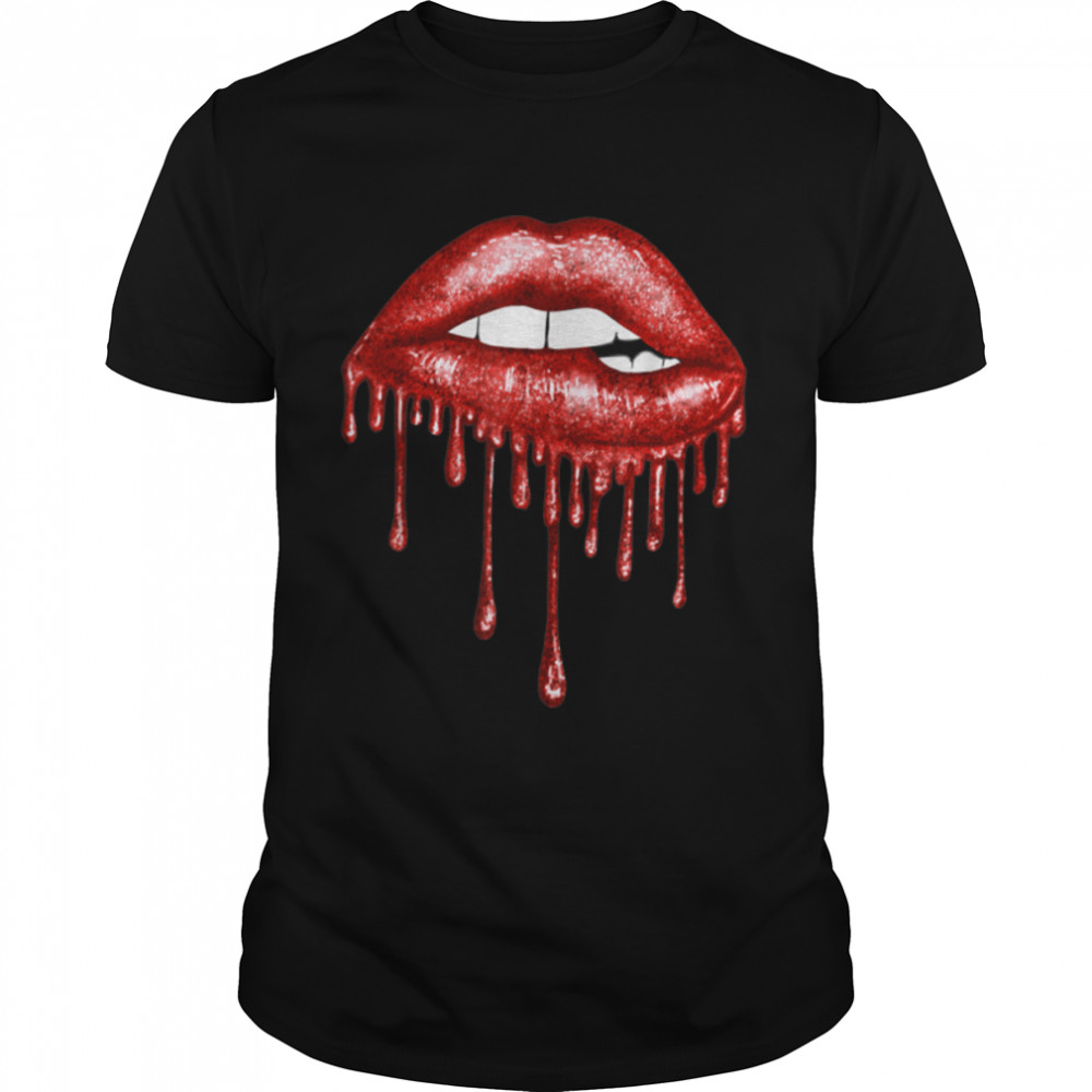 Womens Dripping Red Lips Cool Lips Kiss Lover Funny Tee T-Shirt B0B35RCF7X