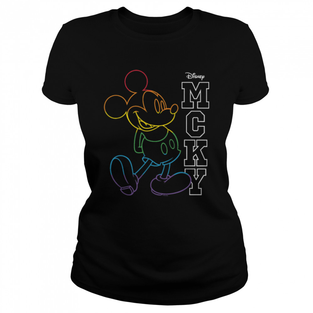 Disney - Mickey Rainbow Outline T- B0B3LR3VBJ Classic Women's T-shirt