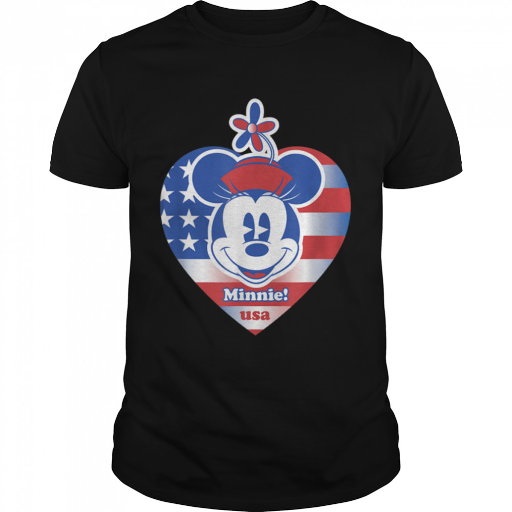 Disney Minnie Mouse USA American Flag 4th Of July Heart T-Shirt B09YJ36W6Cs