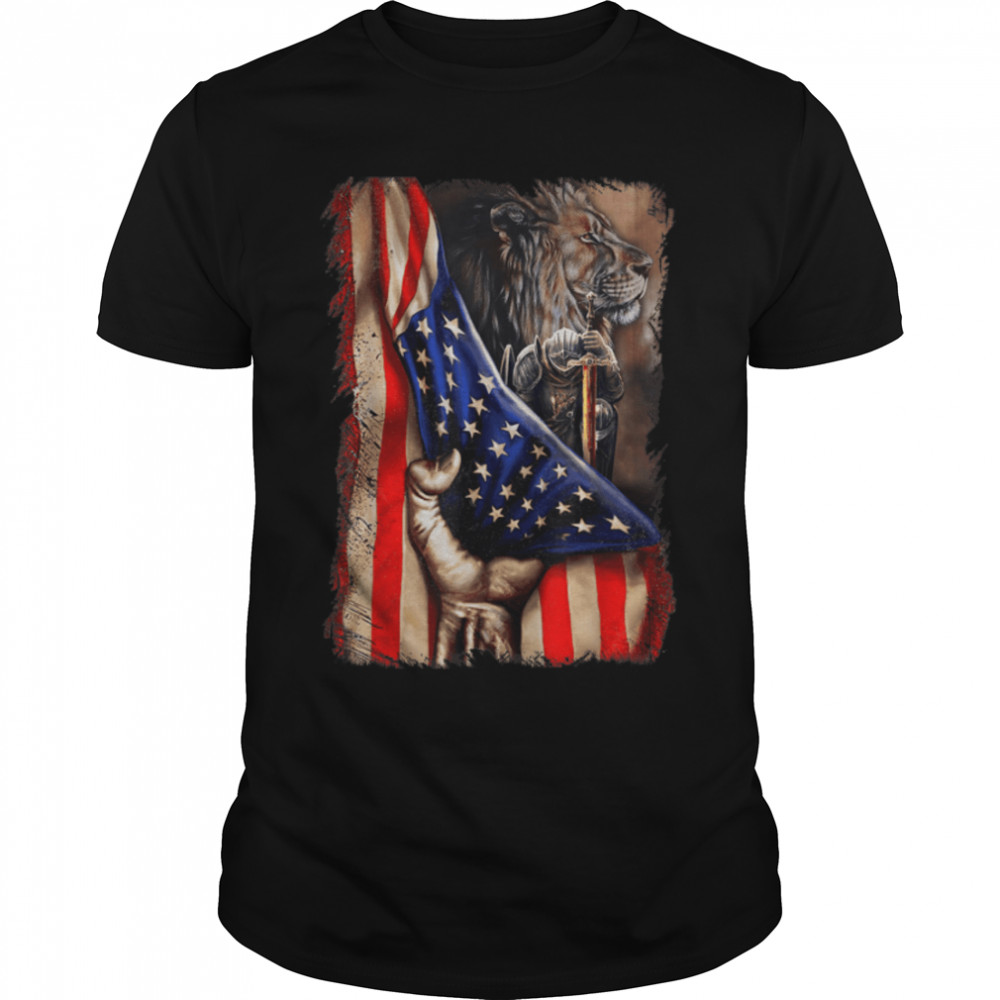 Knight templar Christian Jesus American Flag T-Shirt B0B4JQN66Ts