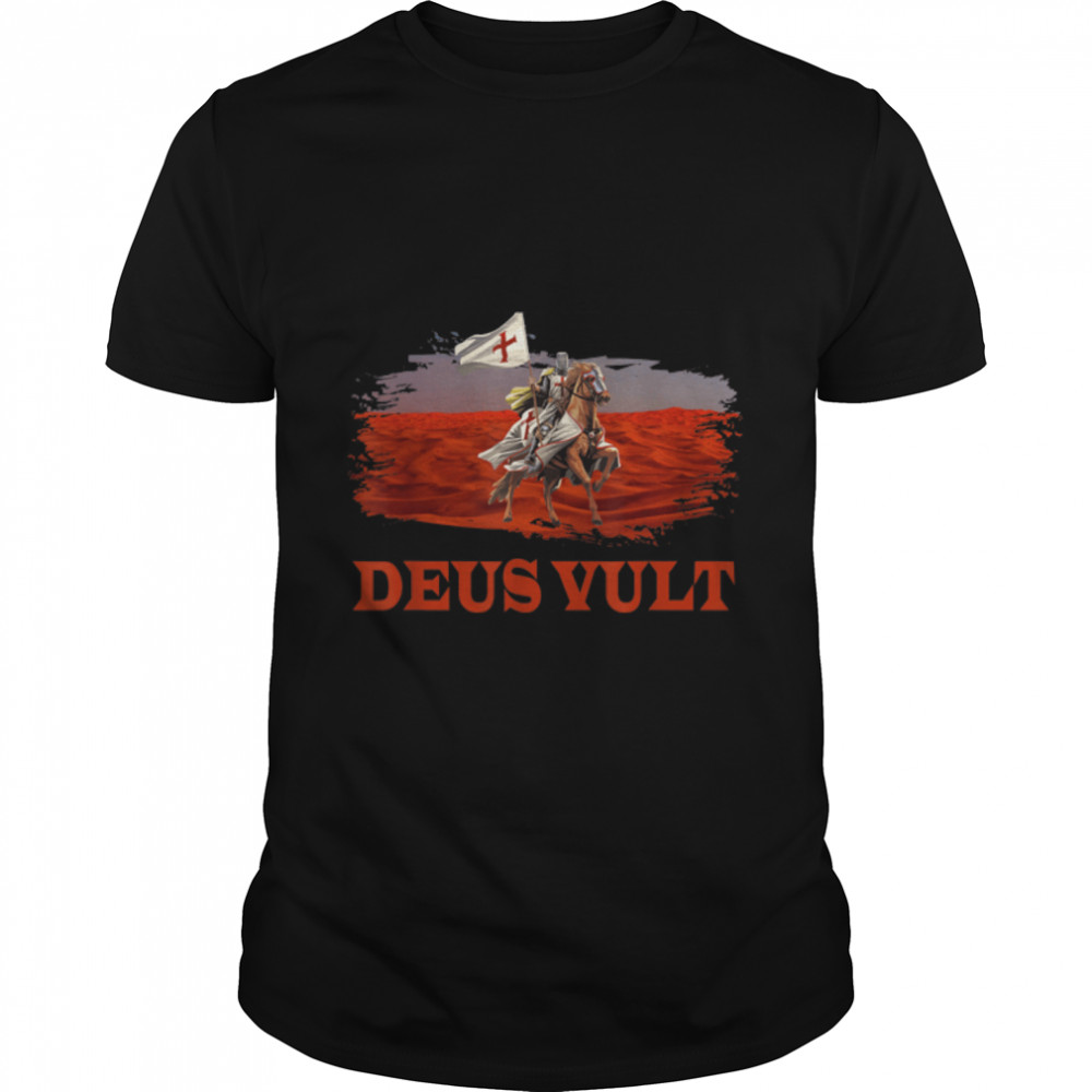Knights Templar Distressed Cross Deus Vult Crusader Flag T- B09VTKNQ78 Classic Men's T-shirt