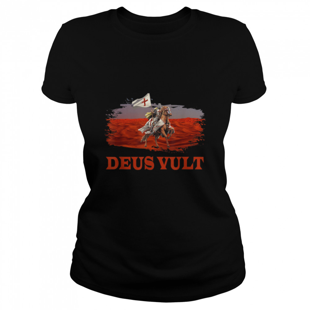 Knights Templar Distressed Cross Deus Vult Crusader Flag T- B09VTKNQ78 Classic Women's T-shirt