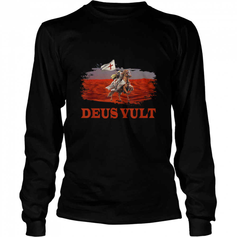 Knights Templar Distressed Cross Deus Vult Crusader Flag T- B09VTKNQ78 Long Sleeved T-shirt