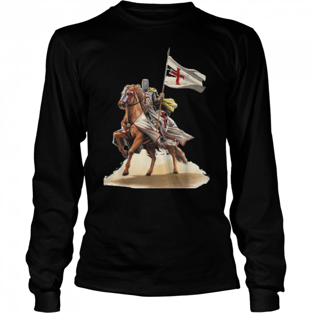 Knights Templar On a Horse Flag Deus Vult Crusader Warrior T- B09VQ289WF Long Sleeved T-shirt