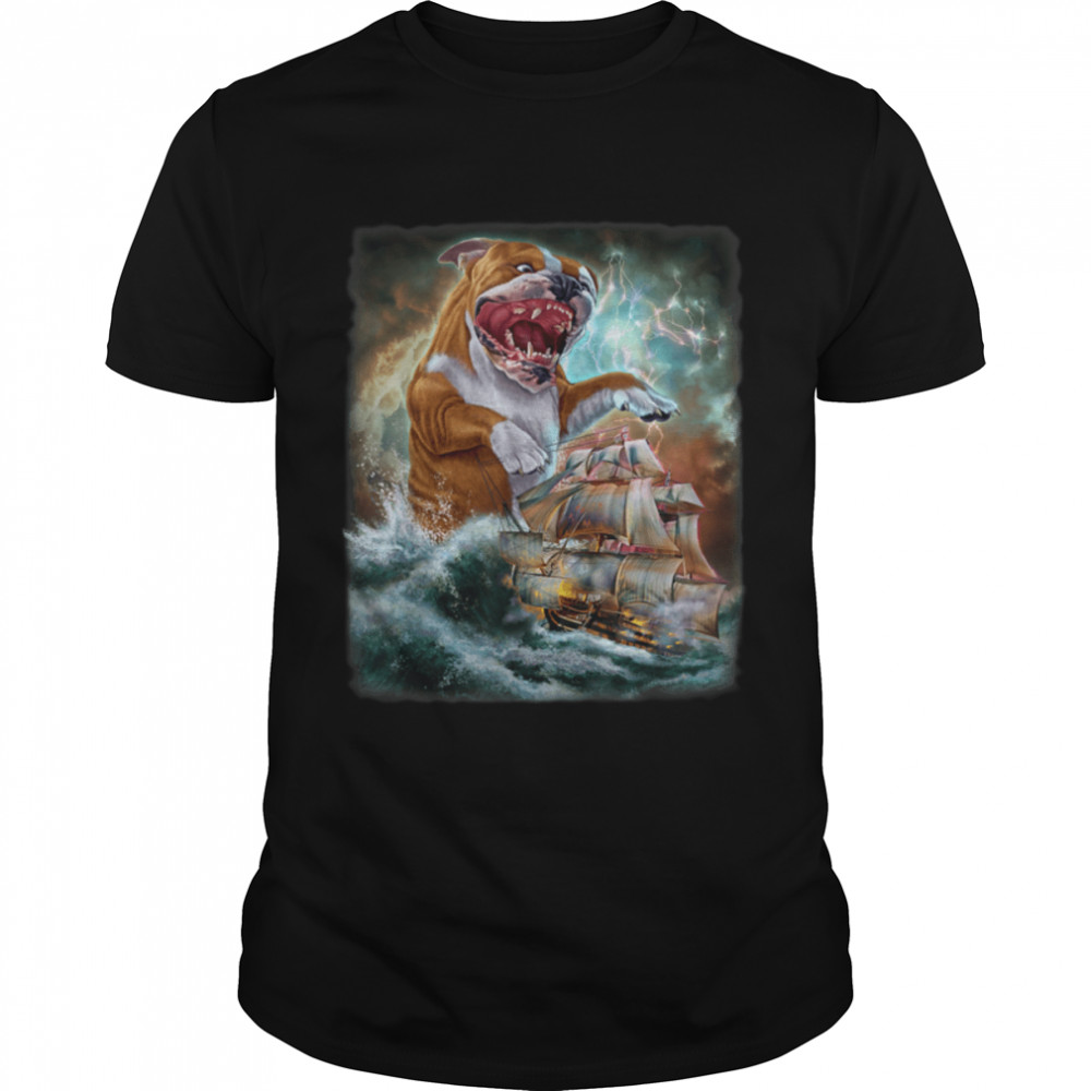 Monster Bulldog as Kraken Attack a War Ship at High Seas T-Shirt B0B3LW1RP1