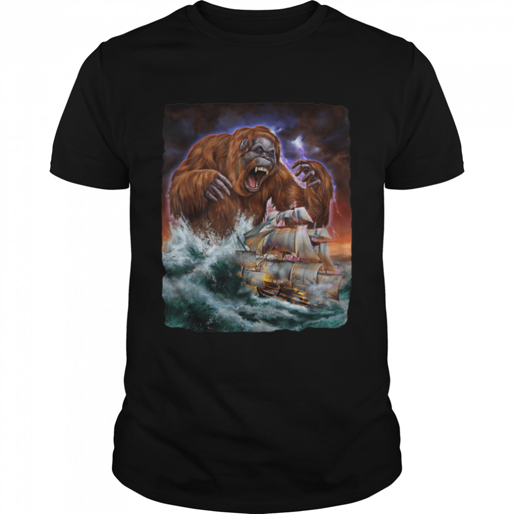 Monster Orangutan as Kraken Attack a War Ship at High Seas T-Shirt B0B3CMFG4Vs