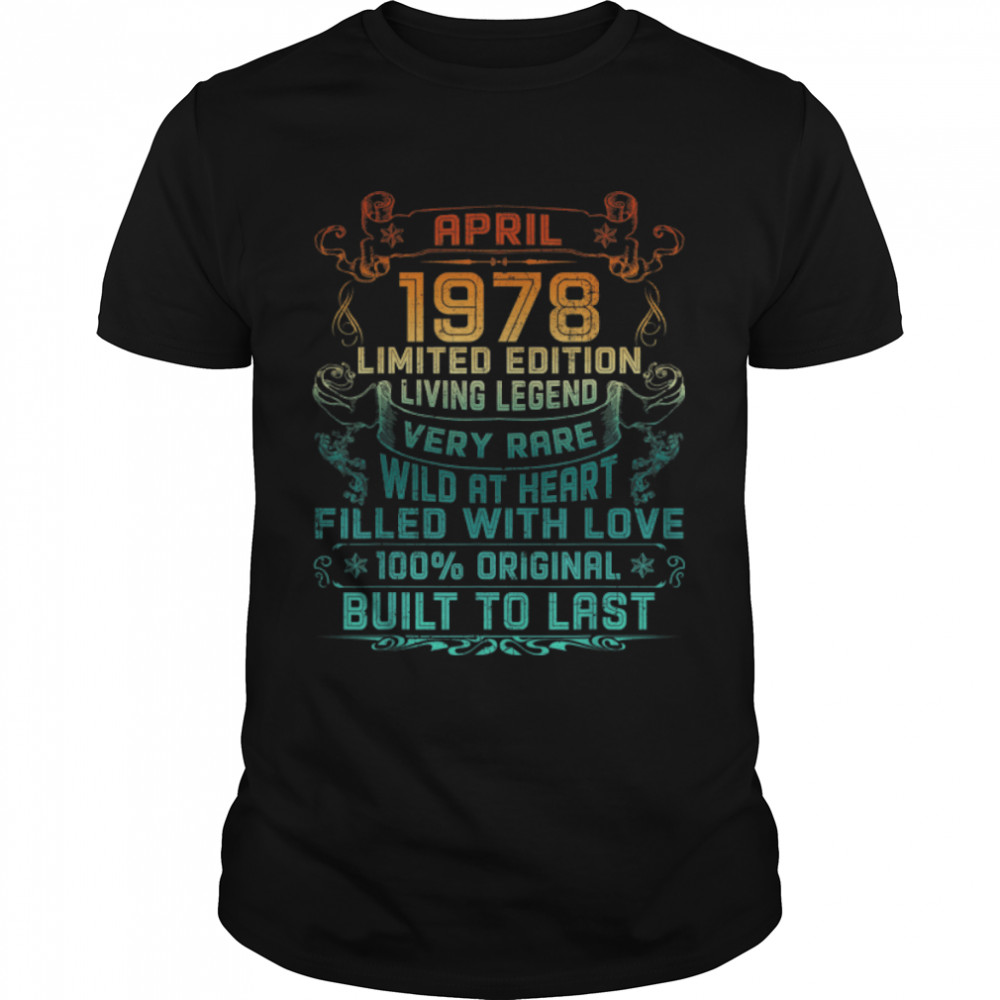 Vintages 44s Yearss Olds Aprils 1978s 44ths Birthdays Gifts T-Shirts B09V39XH2Ts