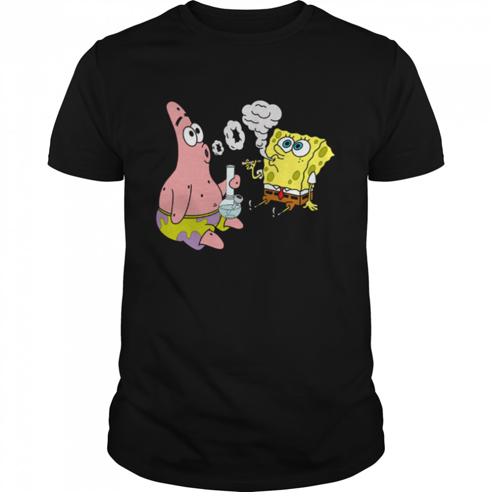Spongebob and Patrick Smoking Weed Cannabis Cartoon Art Shirtss