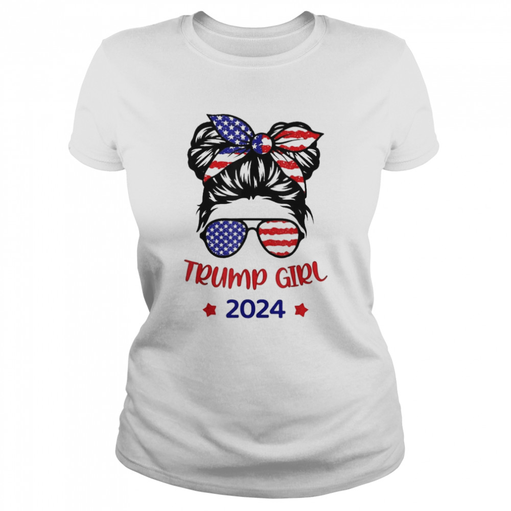 Trump Girl 2024 Messy Bun American Flag Take America Back Classic Women's T-shirt