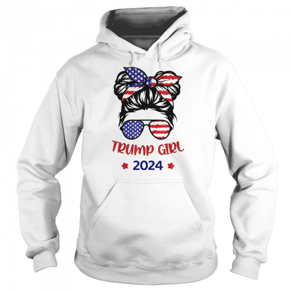 Trump Girl 2024 Messy Bun American Flag Take America Back Unisex Hoodie