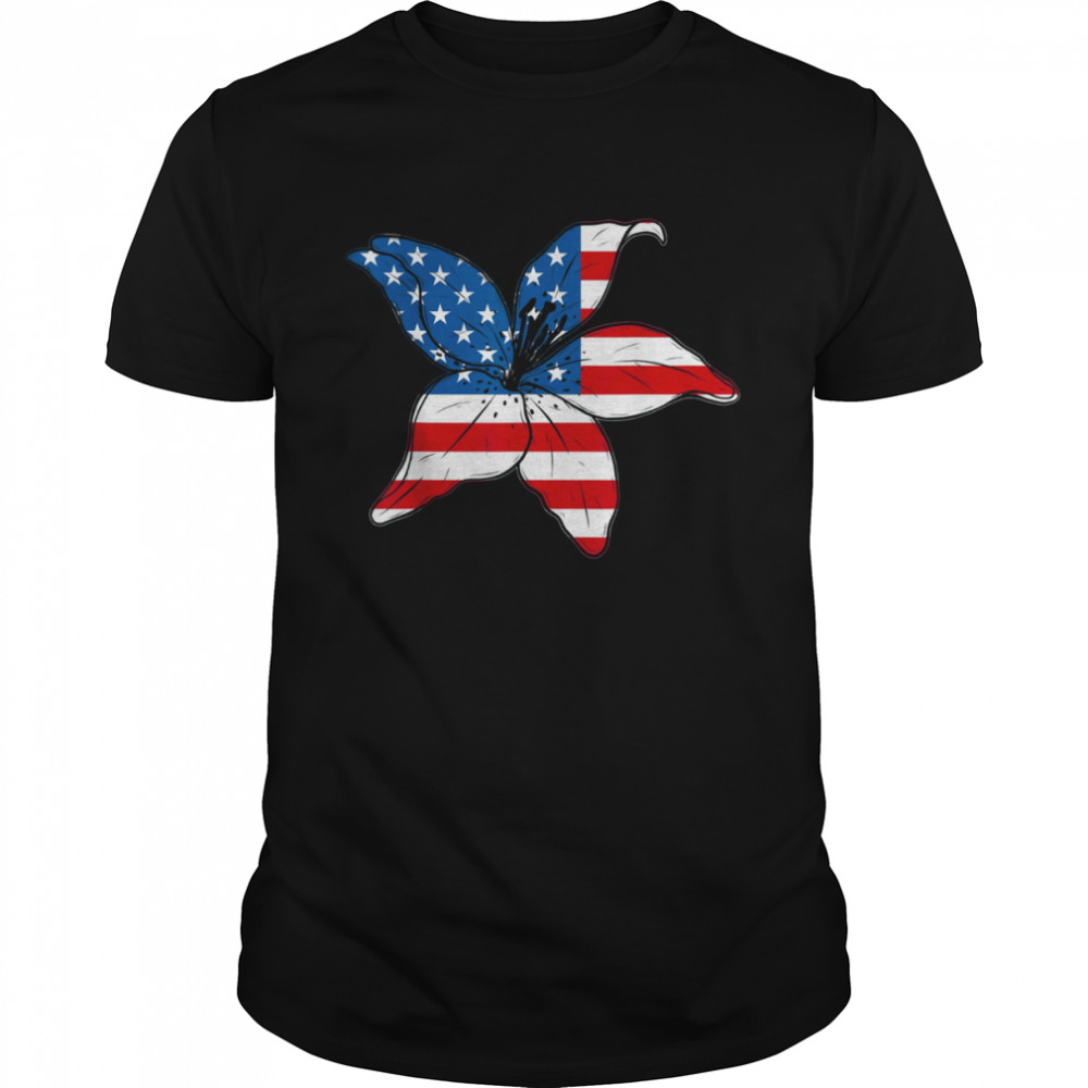 American Flag Lilly Flower Military Shirts