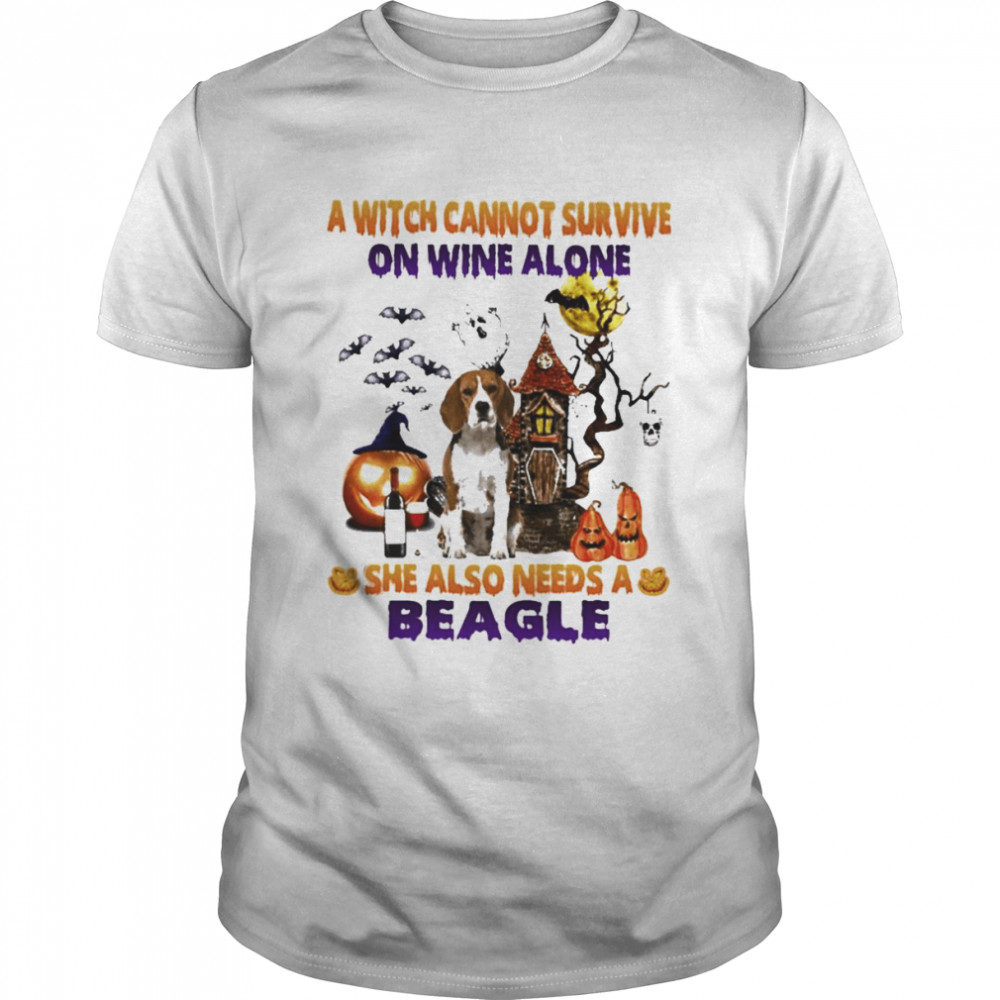 A Witch cannot survive on wine alone she also needs a Beagle Breed Halloween shirts