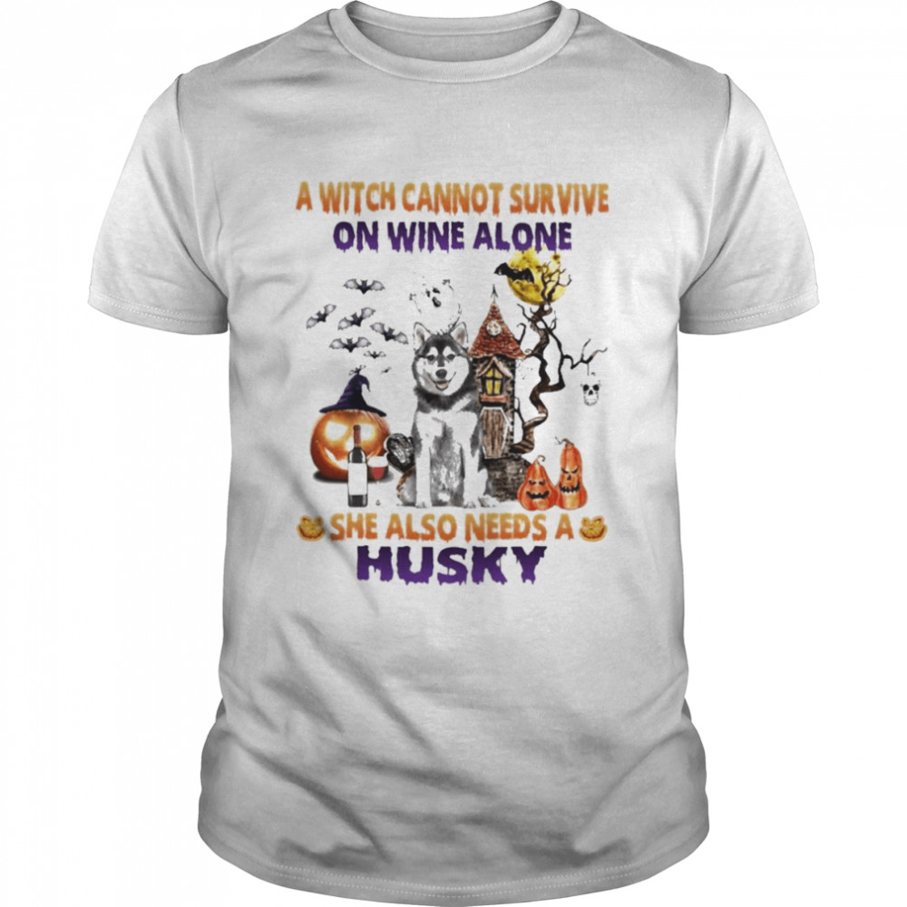 A Witch cannot survive on wine alone she also needs a Husky Halloween shirt Classic Men's T-shirt
