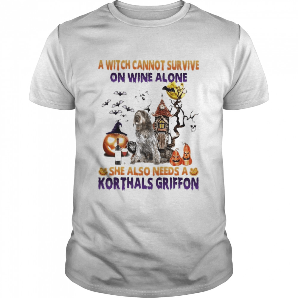 A Witch cannot survive on wine alone she also needs a Korthals Griffon Halloween shirt Classic Men's T-shirt