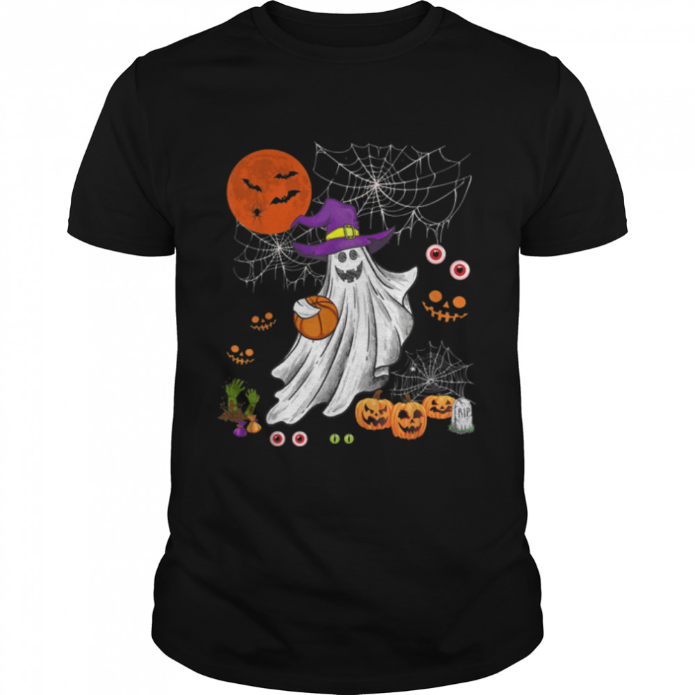 Halloweens Witchs Boos Ghosts Playings Basketballs Players Lovers T-Shirts B0B7F2FLWZs