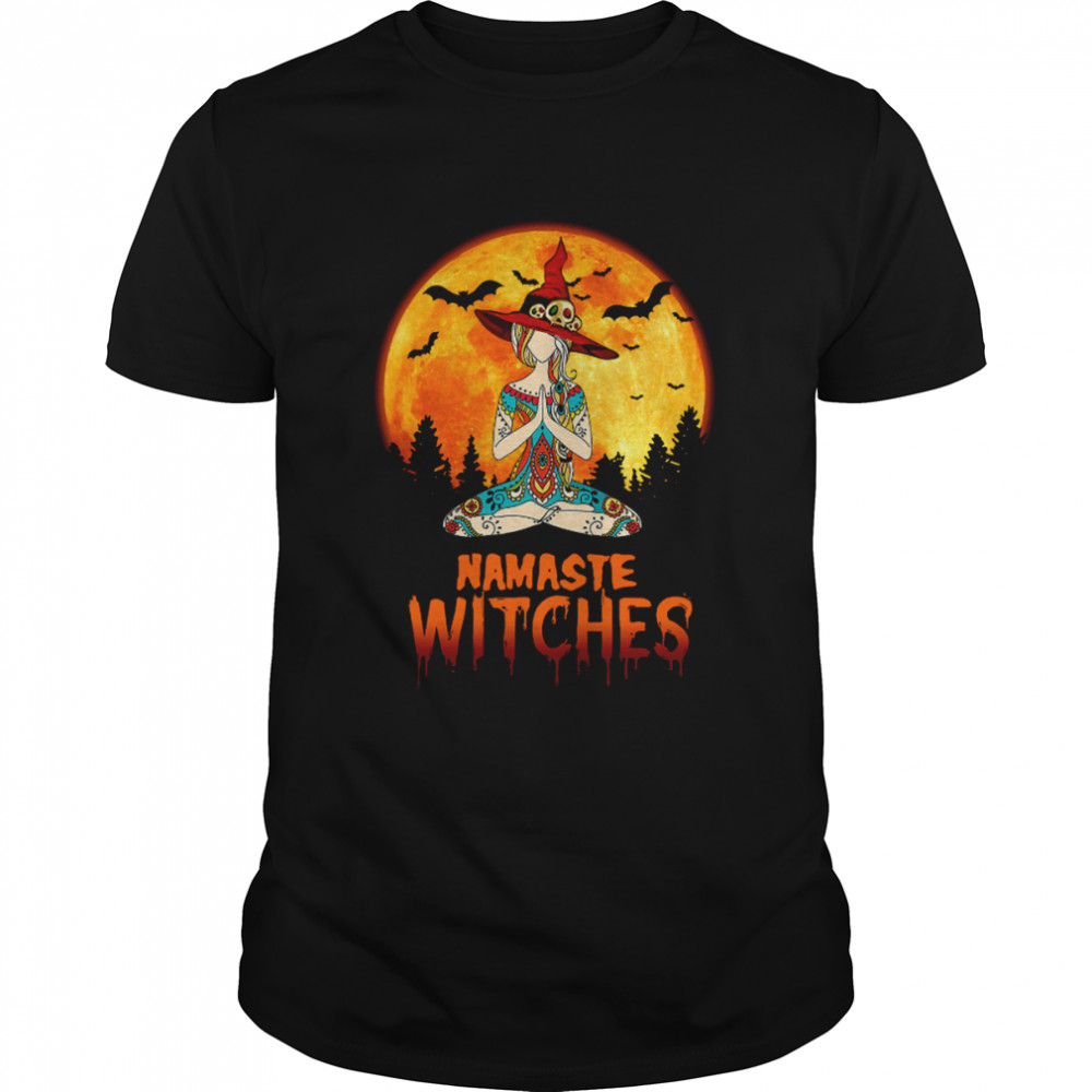 Namaste Witches Yoga Girl Full Moon Witch Yoga Meditation Halloween shirts