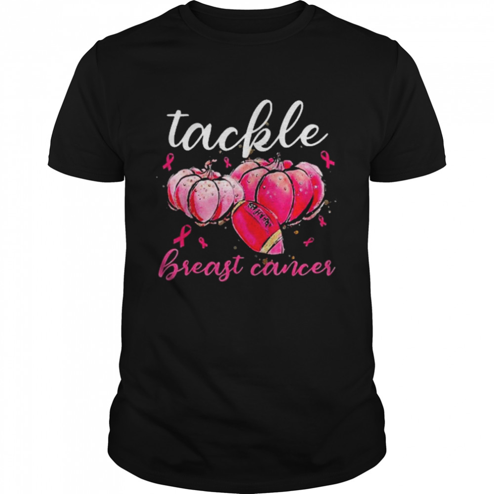 Pumpkin Tackle Breast Cancer Football Lover Pink Ribbbon Shirt