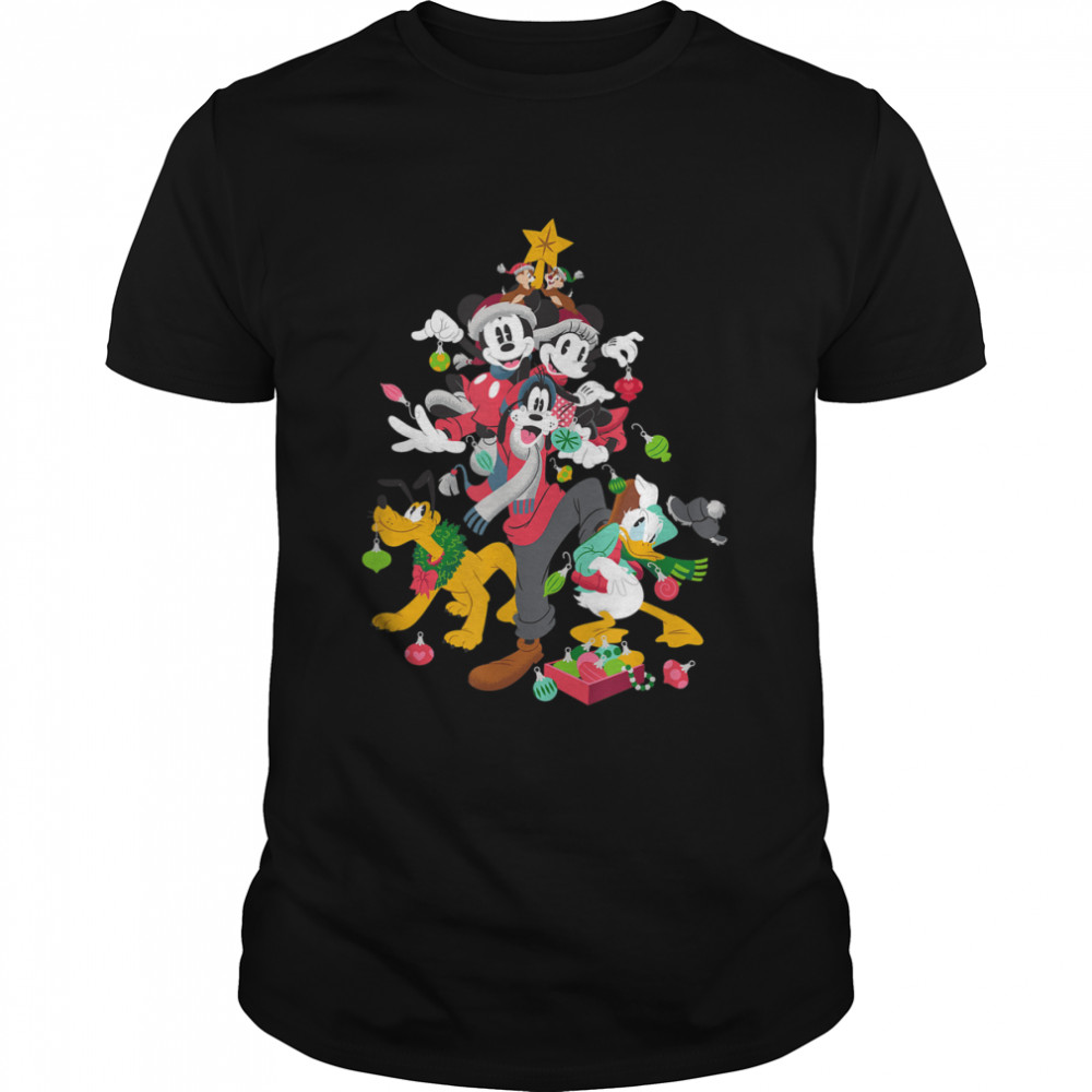 Disney Mickey Minnie Goofy Pluto Chip Dale Christmas Tree T-Shirt Copys