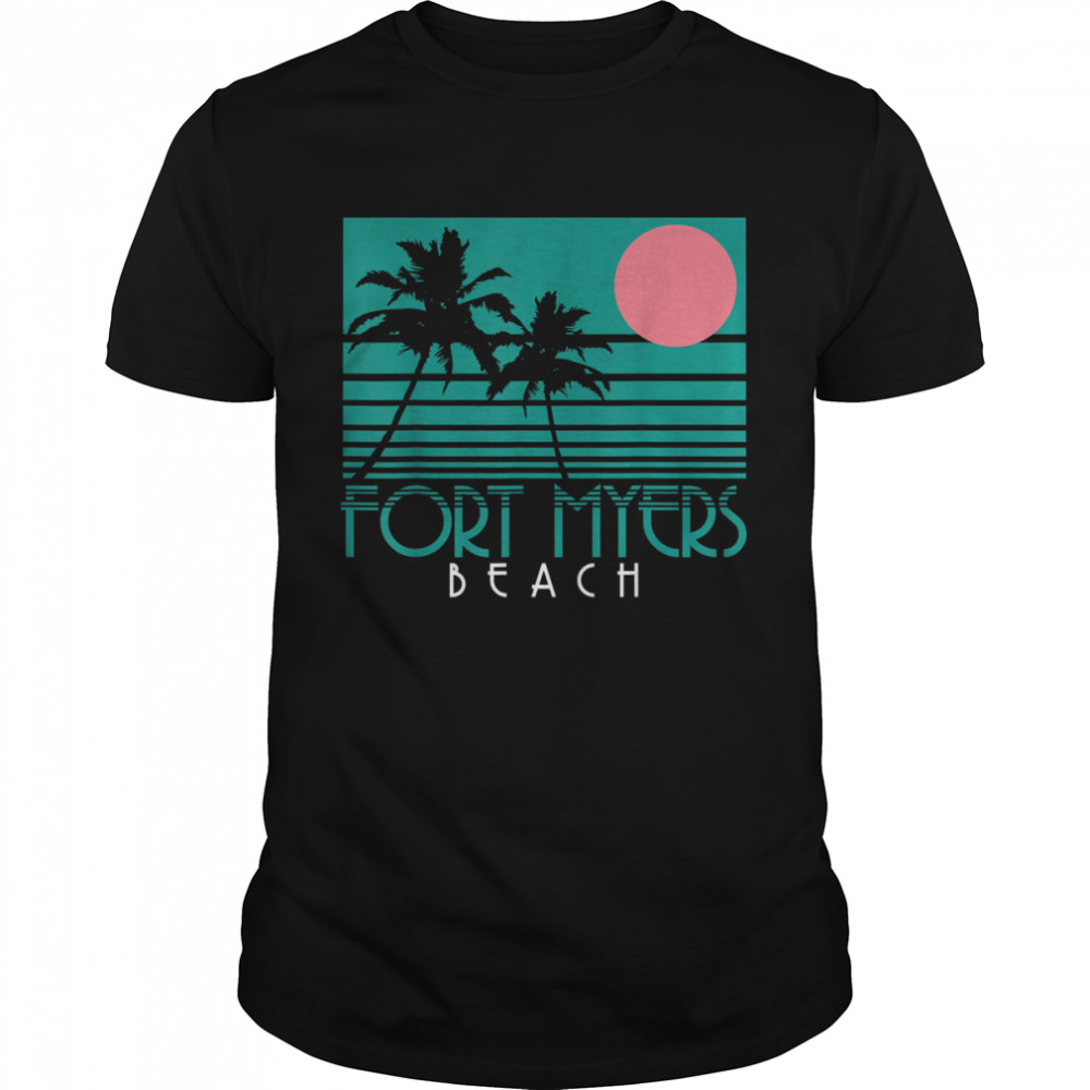 Forts Myerss Beachs Floridas FLs Palms Treess Surfs Vintages Retros T-Shirts