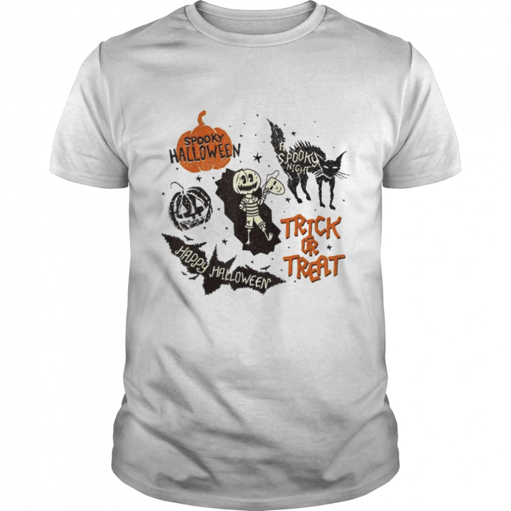 Spooky black cat pumpkin trick or treat halloween shirts