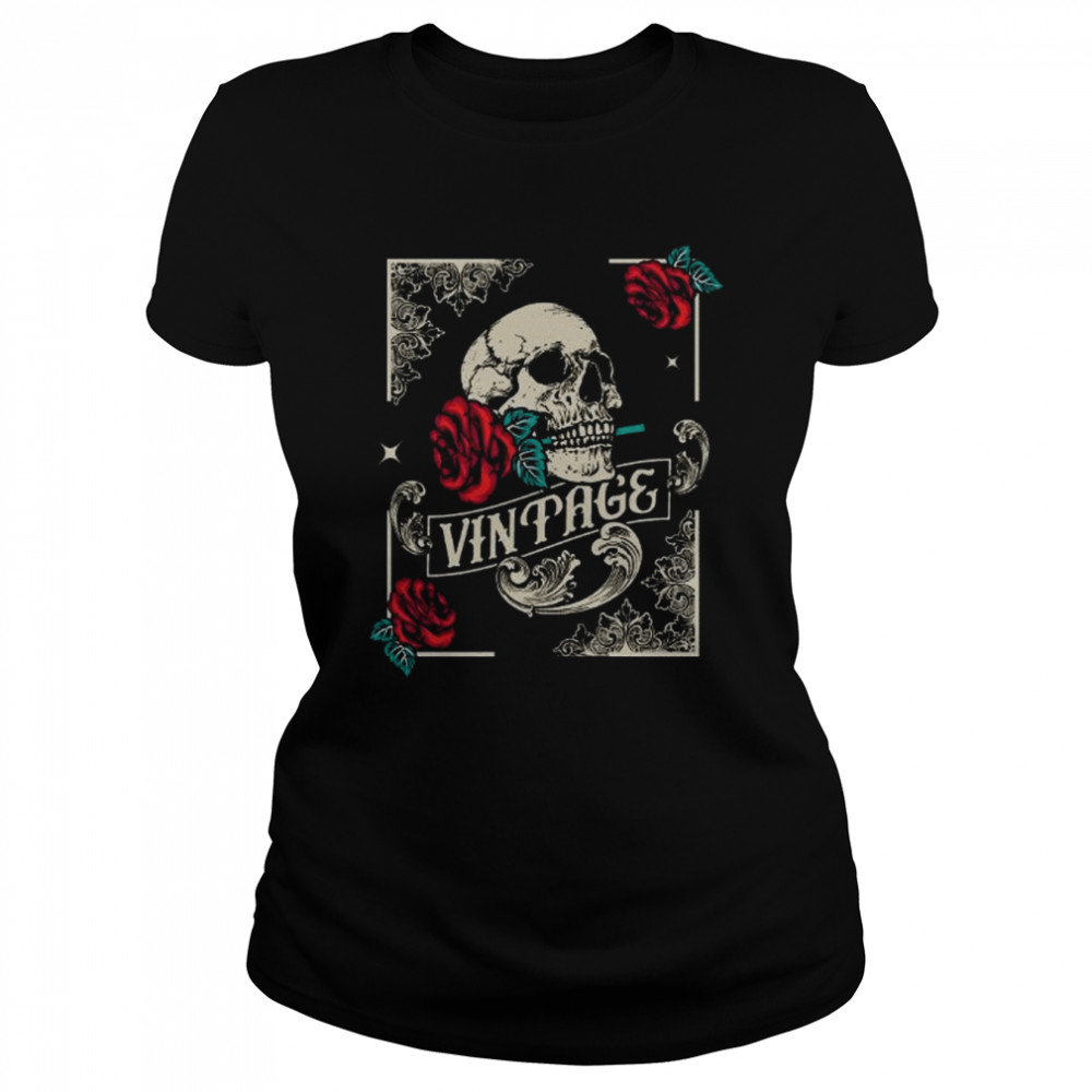 Skull with Roses Distressed Classic Women's T-shirt