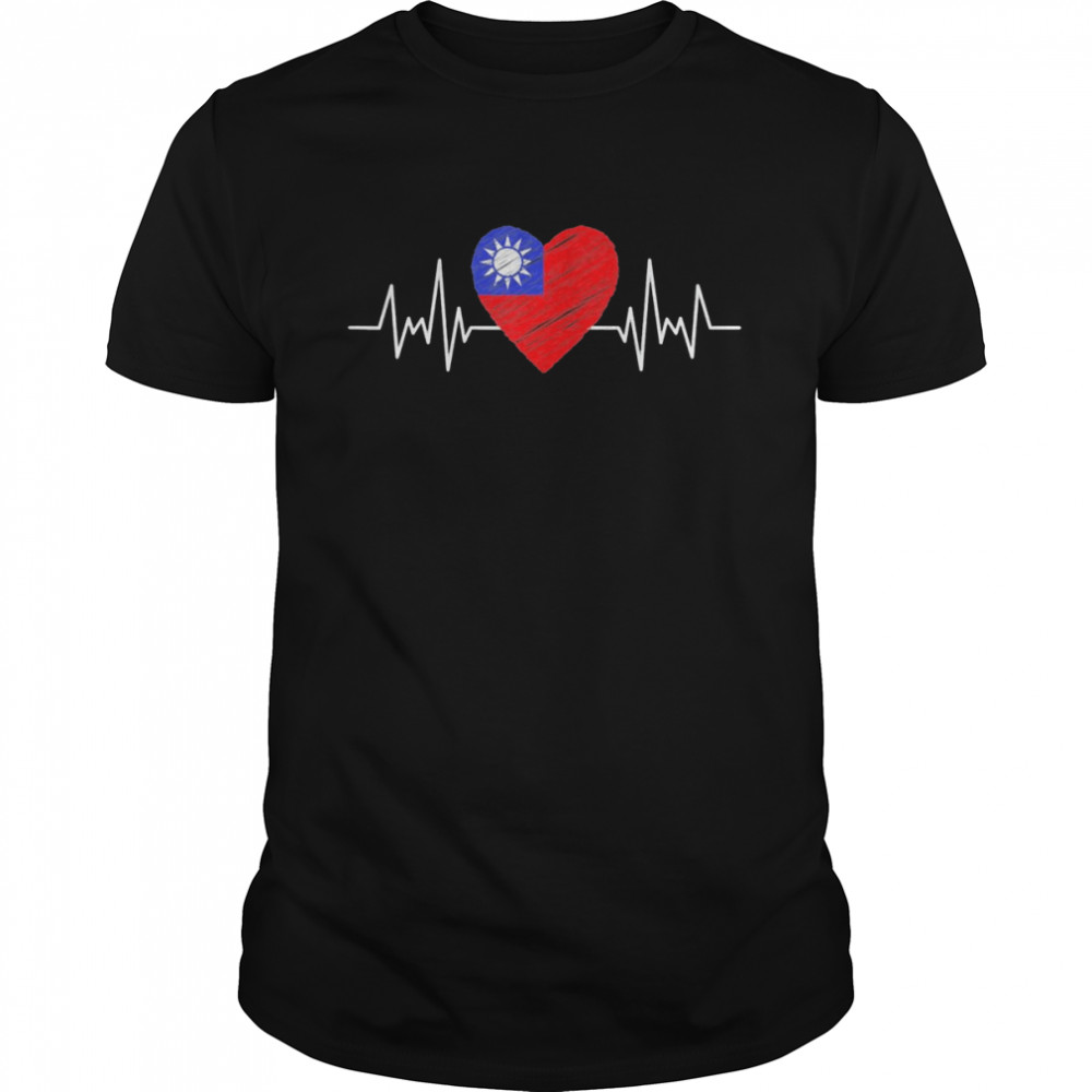 Taiwan Flag With Heartbeat Pride Grunge Taiwanese Flag T-Shirts