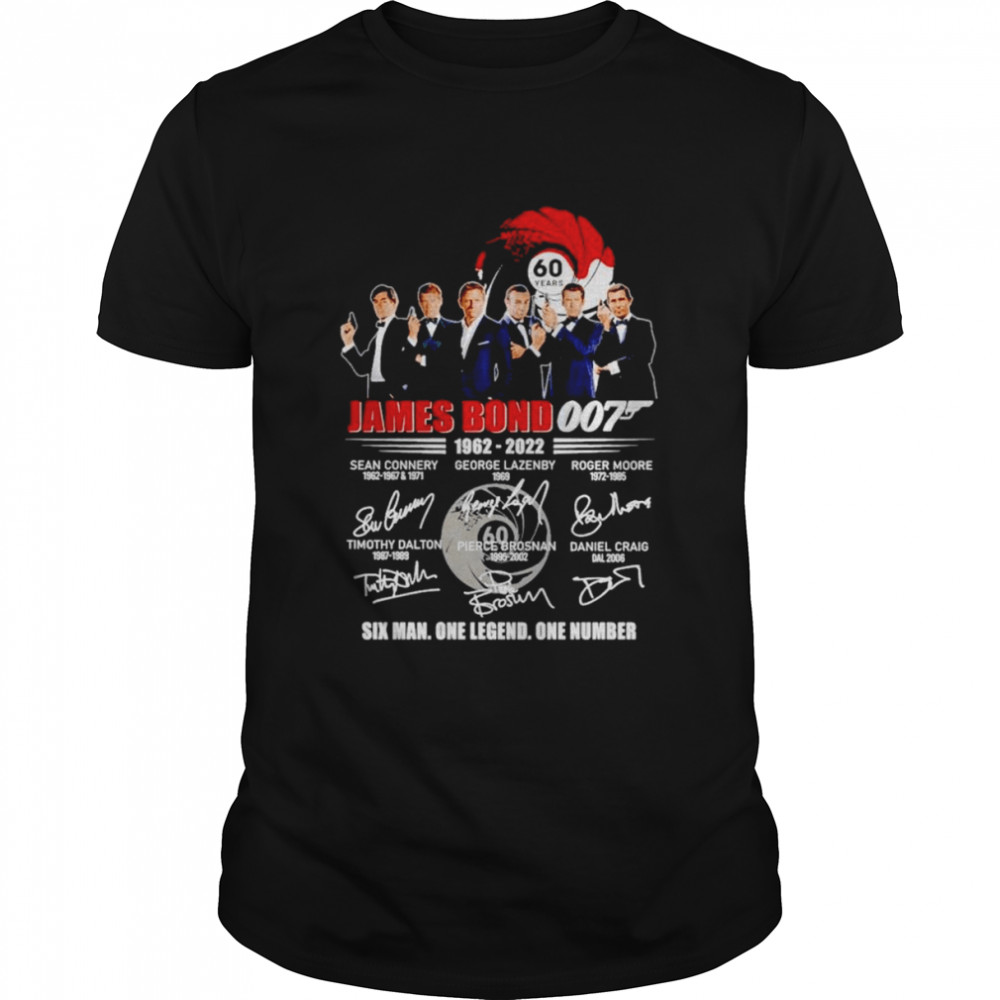 James Bond 007 1962-2022 six man one legend one number signatures shirt