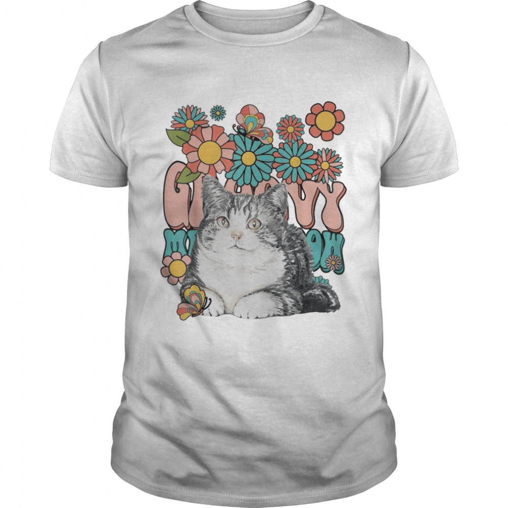 Groovy Meow Meow Cute Cat Retro Flower Butterfly T- Classic Men's T-shirt