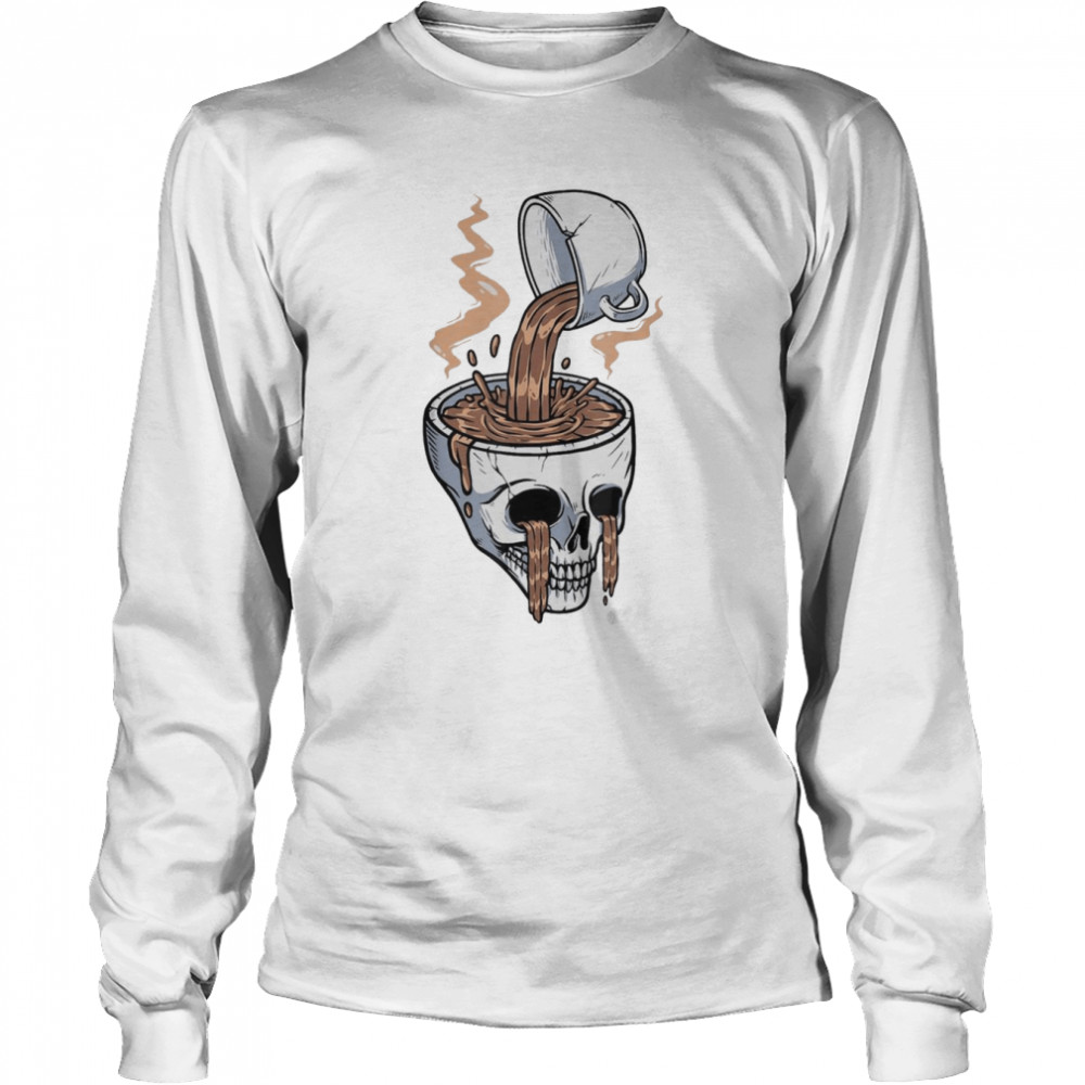 Horror Movies Skull Skeleton Coffee Halloween Costume T- Long Sleeved T-shirt