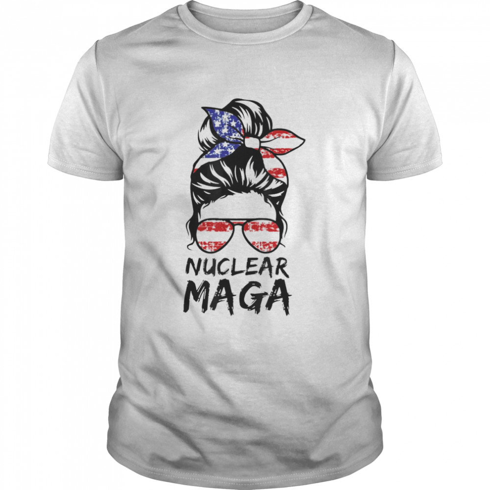 Nuclear maga messy bun American flag pro Trump shirt