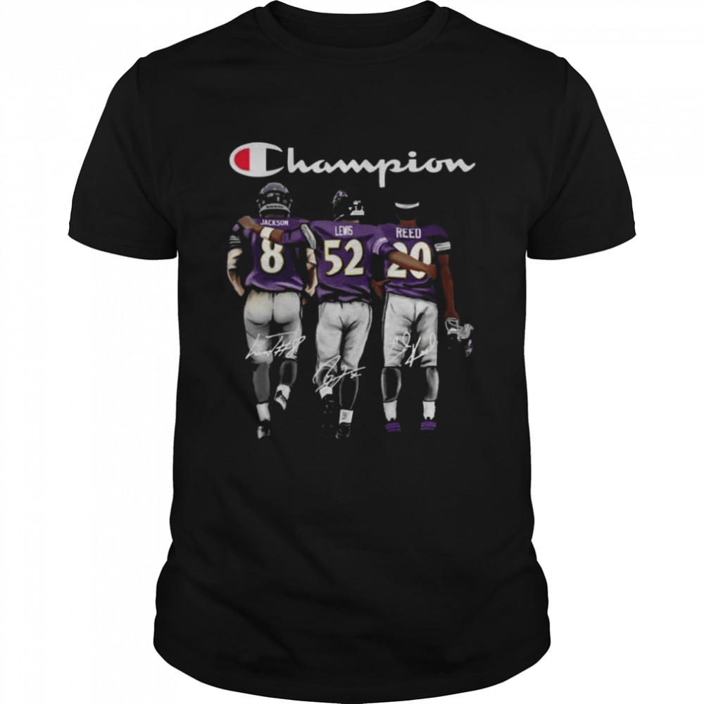 Baltimores Ravenss Lamars Jacksons Rays Lewiss ands Eds Reeds champions signaturess shirts