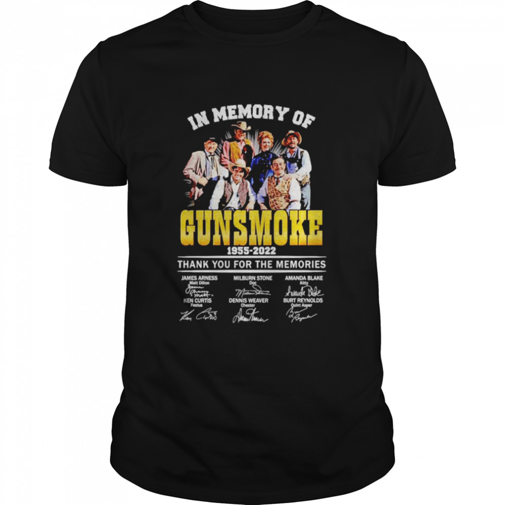 Ins memorys ofs Gunsmokes 1955-2022s thanks yous fors thes memoriess signaturess shirts