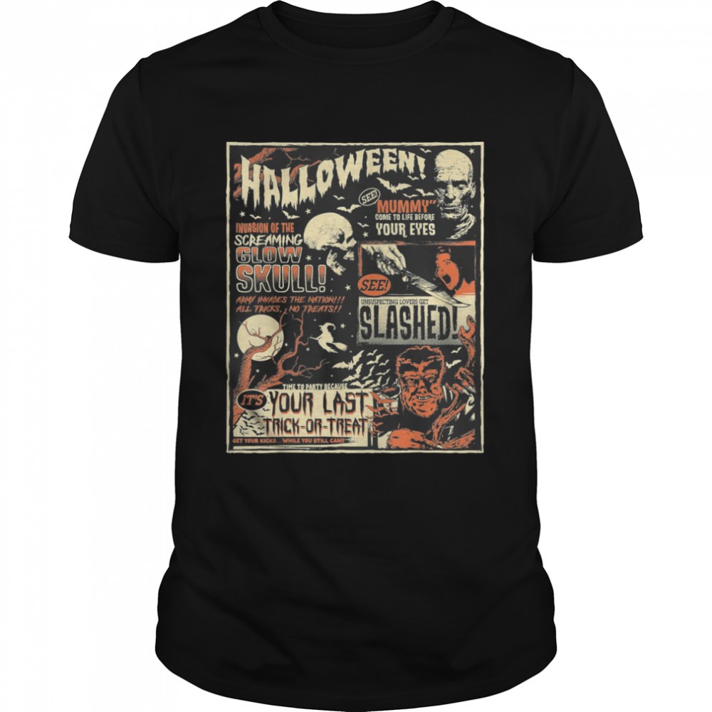 Vintage Horror Movie Poster Terror Old Time Halloween Shirt