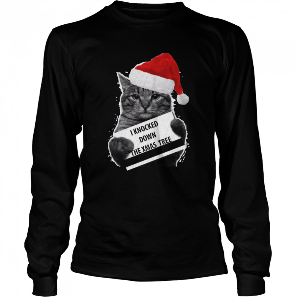 Cat Knock Down The Xmas Tree Merry Christmas shirt Long Sleeved T-shirt