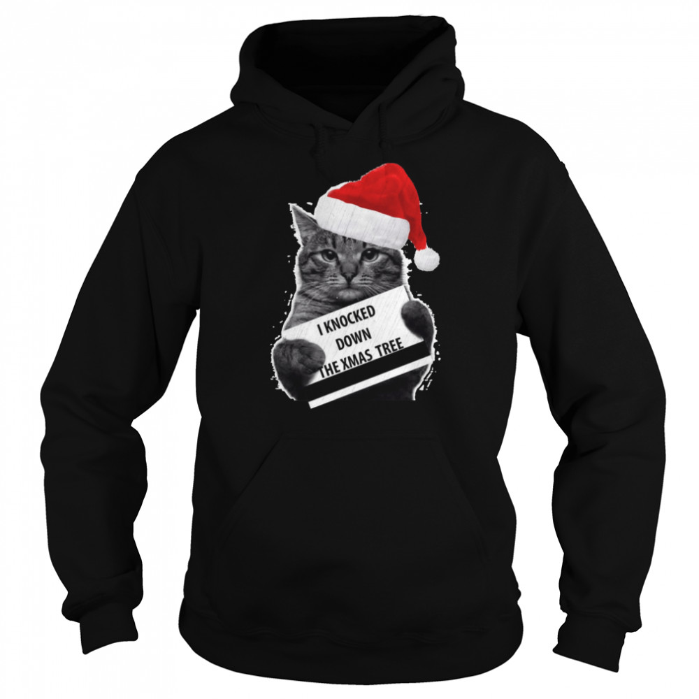 Cat Knock Down The Xmas Tree Merry Christmas shirt Unisex Hoodie