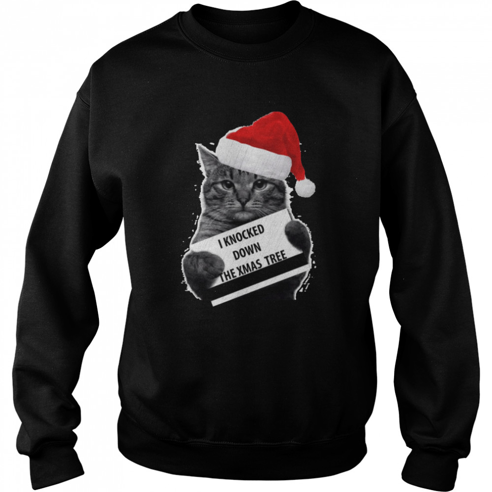 Cat Knock Down The Xmas Tree Merry Christmas shirt Unisex Sweatshirt