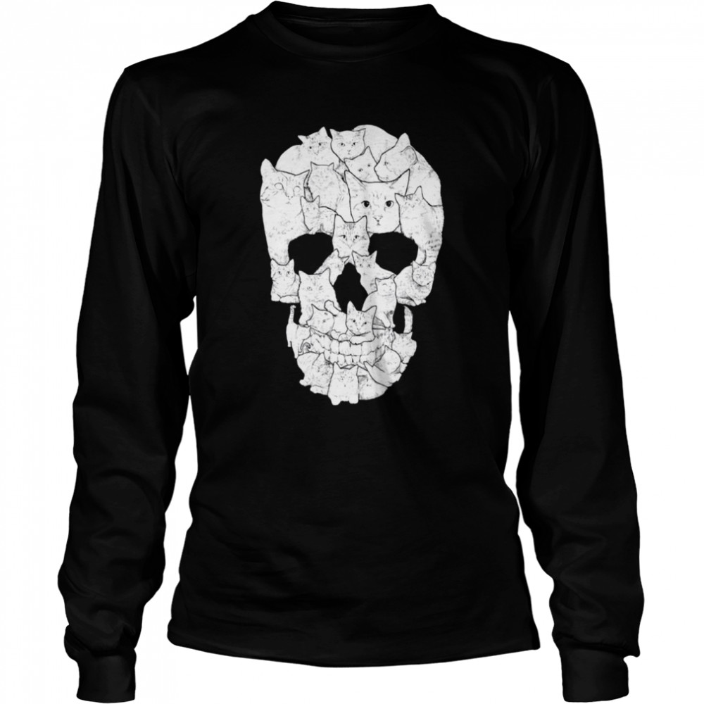 Cat Skull Happy Halloween shirt Long Sleeved T-shirt