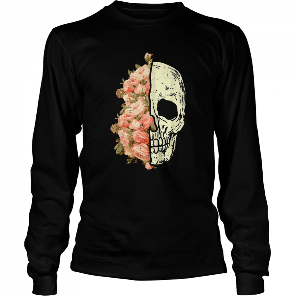 Floral Skull Skeleton Flowers Halloween Costume shirt Long Sleeved T-shirt