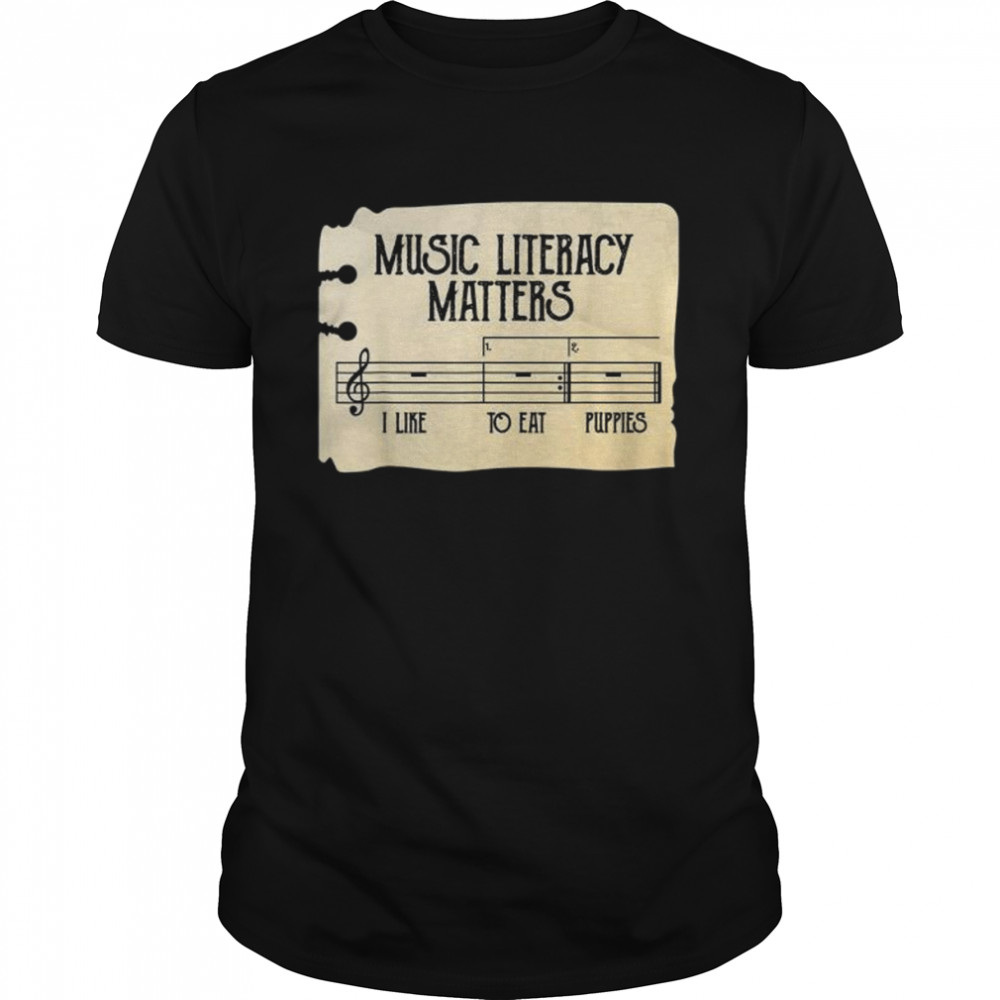 Musics literacys matterss Is likes tos eats puppiess retros vintages shirts