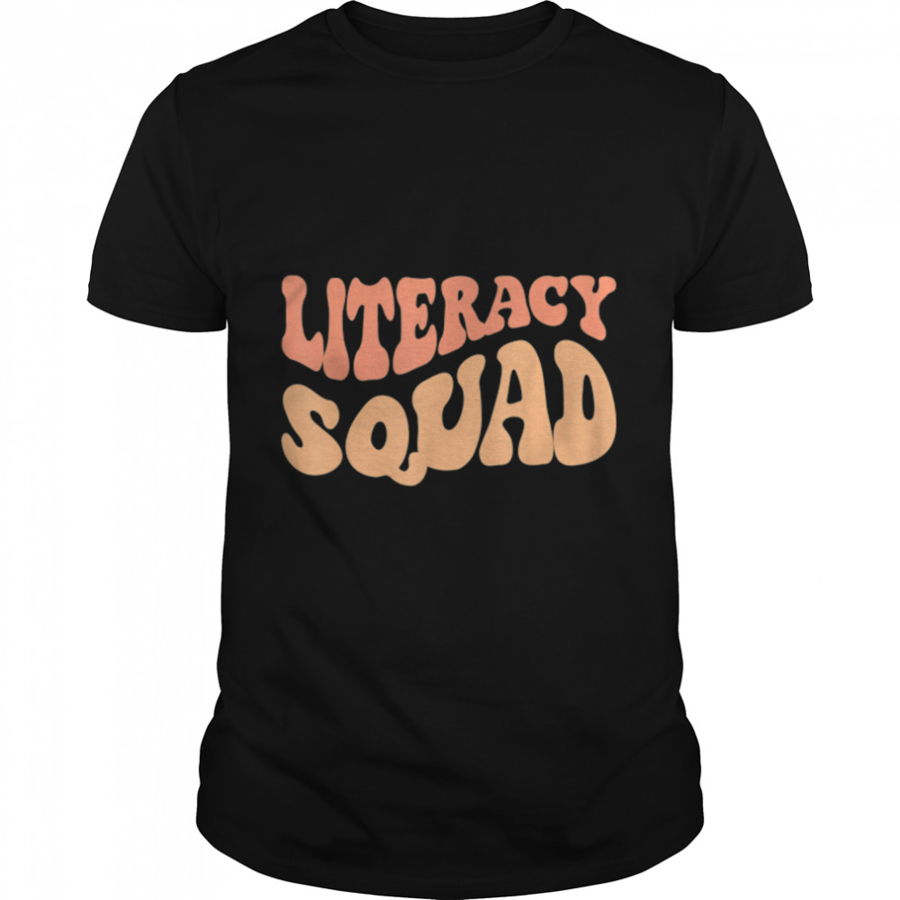 Literacy Squad Retro Groovy wavy Vintage T-Shirt B0BFDY1DF6