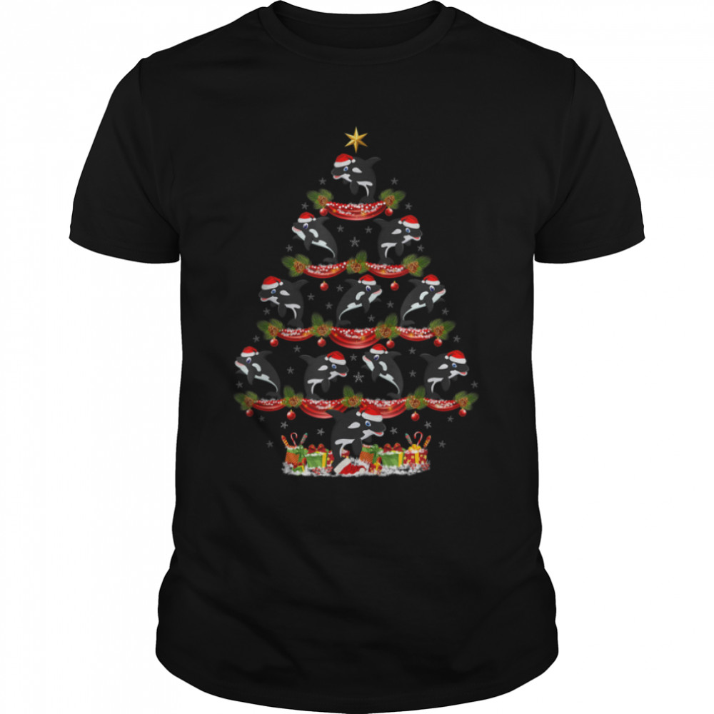 Orca Fish Lover Xmas Holiday Santa Orca Christmas Tree T-Shirt B0BFDGQ5DNs