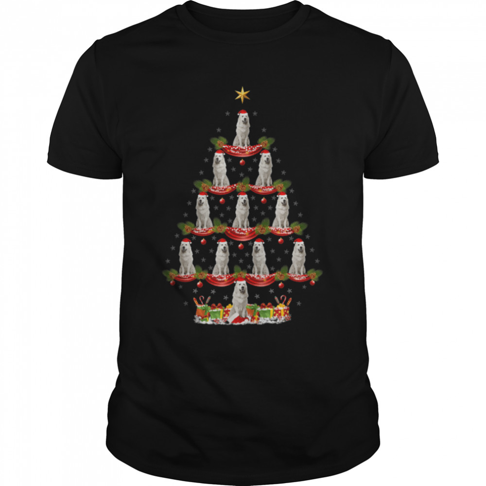 Xmas Holiday Santa Great Pyrenees Dog Christmas Tree T-Shirt B0BFFJ7LJWs